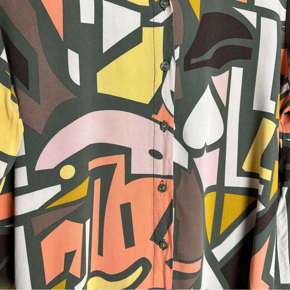 Big Dart statement abstract artistic multi color long sleeve button down size 6 - Picture 3 of 8